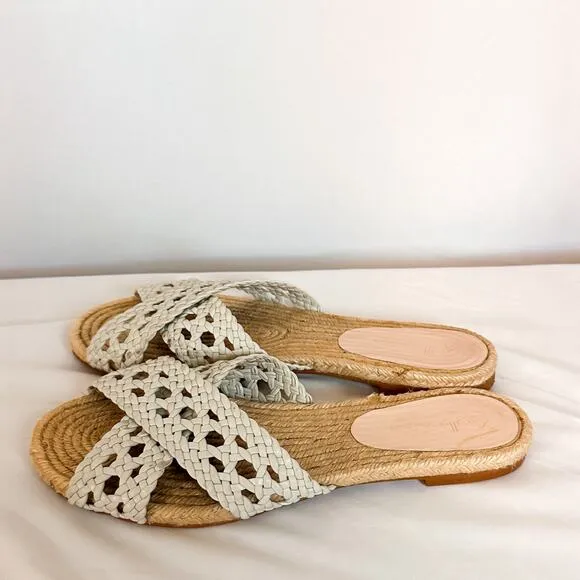 ANTHRO Guilhermina White Woven Leather Slide Sandal Flats Sz. 38