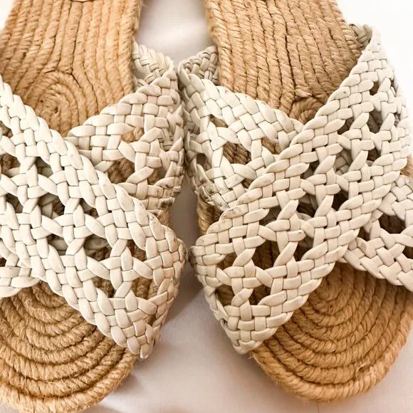 ANTHRO Guilhermina White Woven Leather Slide Sandal Flats Sz. 38