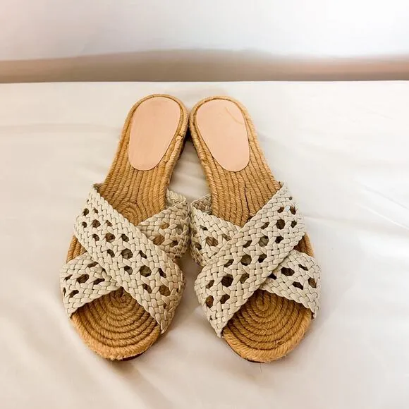 ANTHRO Guilhermina White Woven Leather Slide Sandal Flats Sz. 38