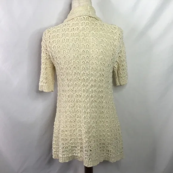 Anthro Moth Size M Sweater Open Cardigan Crochet Pockets Cream White