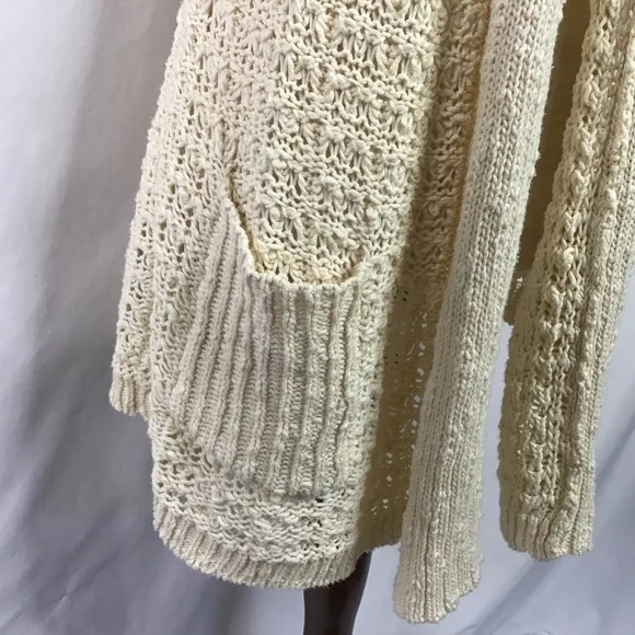 Anthro Moth Size M Sweater Open Cardigan Crochet Pockets Cream White