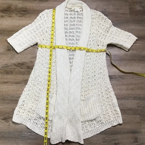 Anthro Moth Size M Sweater Open Cardigan Crochet Pockets Cream White