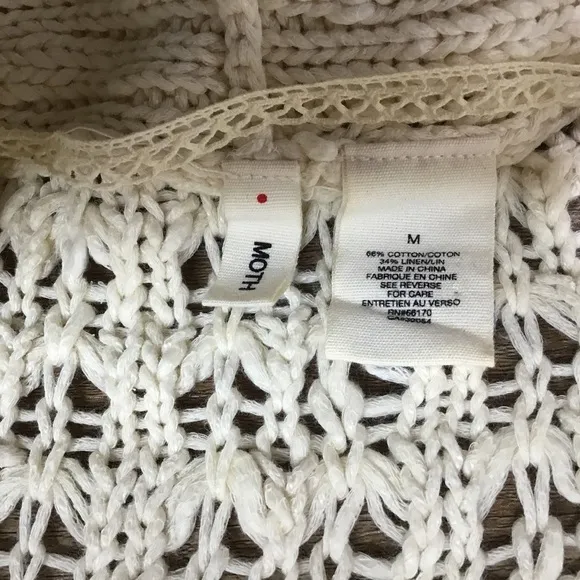 Anthro Moth Size M Sweater Open Cardigan Crochet Pockets Cream White