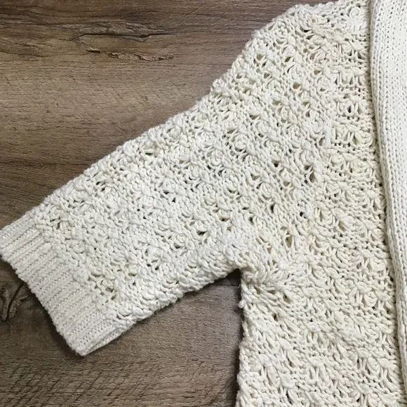 Anthro Moth Size M Sweater Open Cardigan Crochet Pockets Cream White