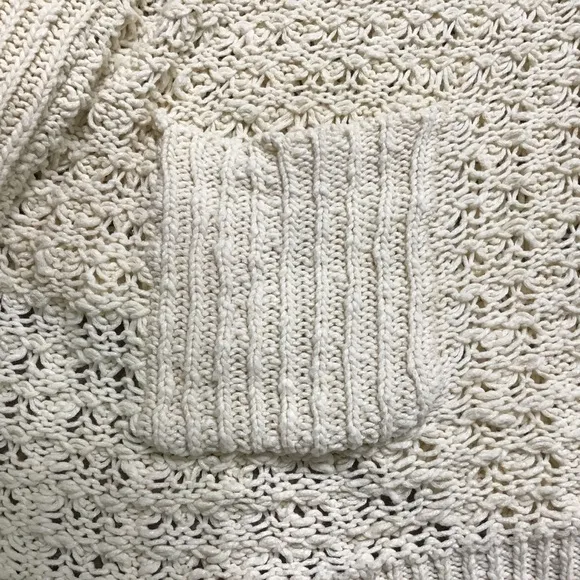 Anthro Moth Size M Sweater Open Cardigan Crochet Pockets Cream White