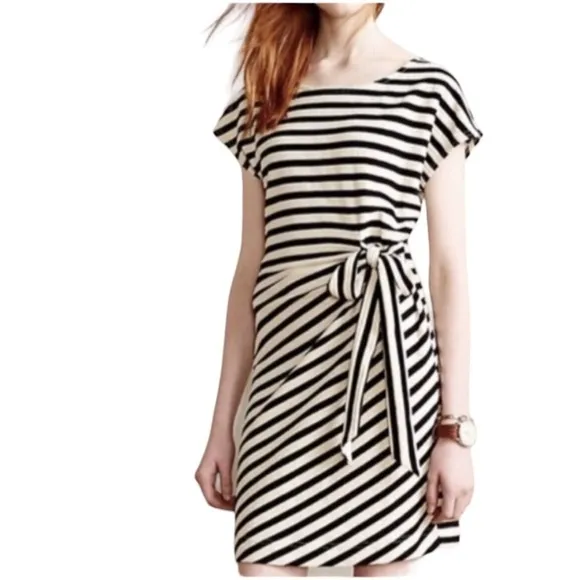 ANTHRO SATURDAY SUNDAY Terrycloth Side Tie Stripe Dress in B/W Stripes Size Med