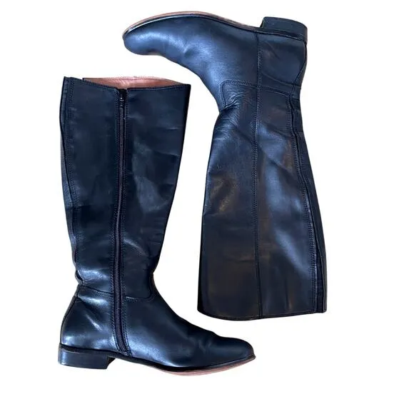 Anthropologie 8.5 Corso Como Tall Leather Riding Boots Flat Equestrian Black