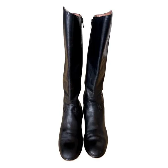 Anthropologie 8.5 Corso Como Tall Leather Riding Boots Flat Equestrian Black