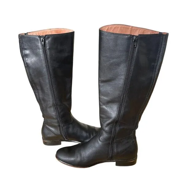 Anthropologie 8.5 Corso Como Tall Leather Riding Boots Flat Equestrian Black