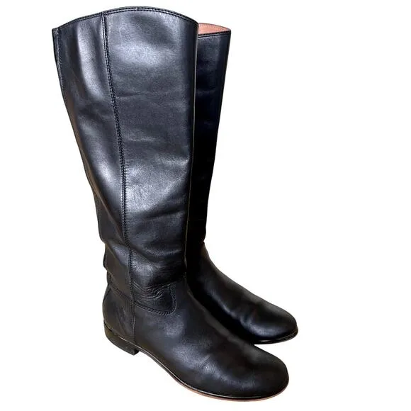 Anthropologie 8.5 Corso Como Tall Leather Riding Boots Flat Equestrian Black