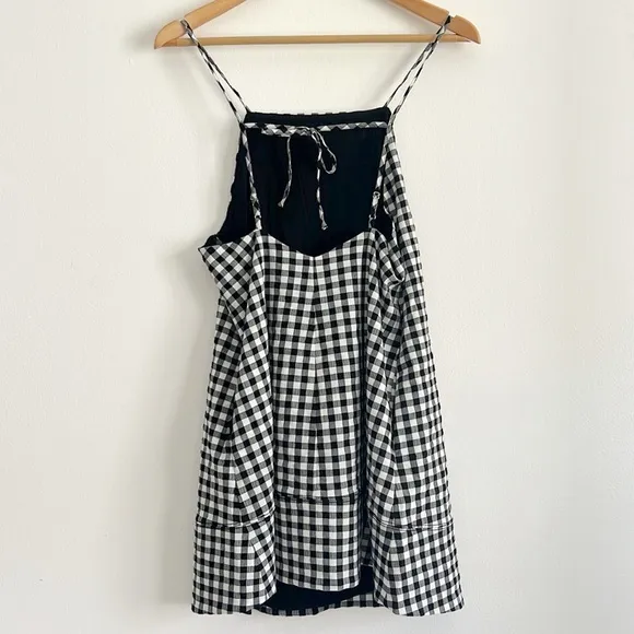 Anthropologie Apron Style Mini Dress Black &amp; White Gingham NWOT