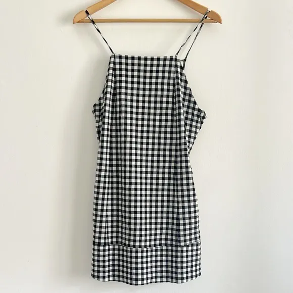 Anthropologie Apron Style Mini Dress Black &amp; White Gingham NWOT