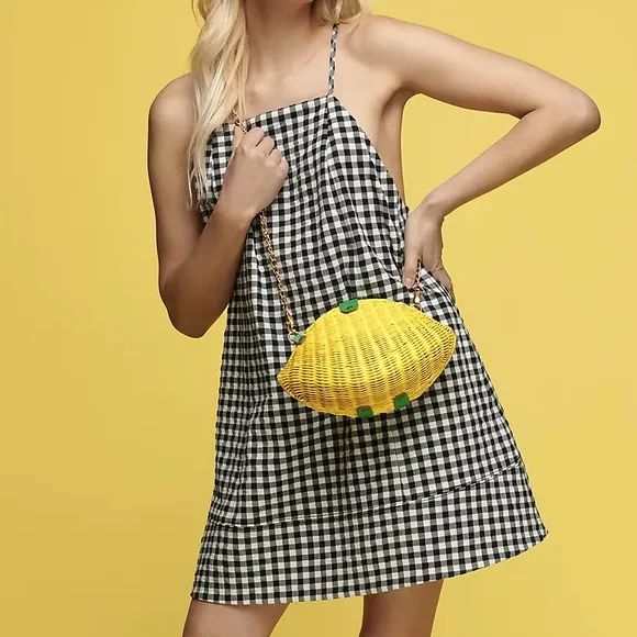 Anthropologie Apron Style Mini Dress Black &amp; White Gingham NWOT