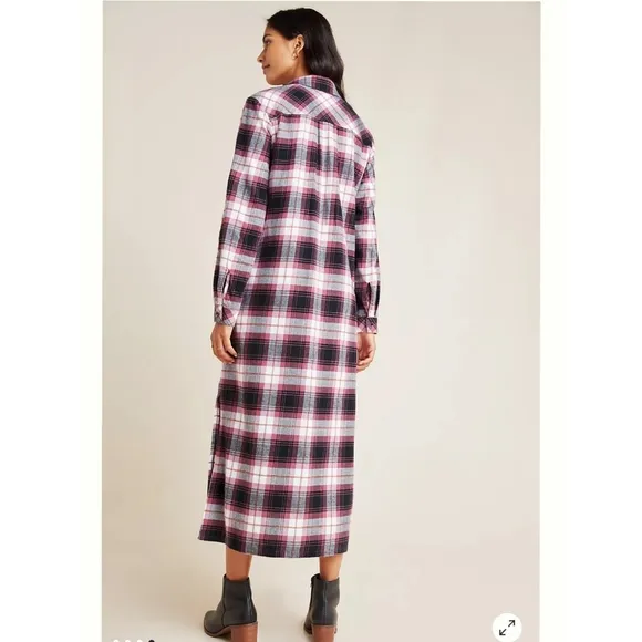 Anthropologie Cloth &amp; Stone Plaid Maxi Shirtdress Size XS