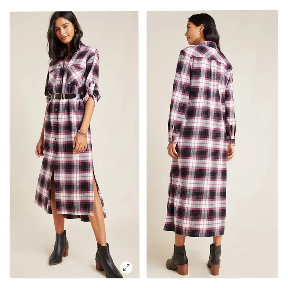 Anthropologie Cloth &amp; Stone Plaid Maxi Shirtdress Size XS
