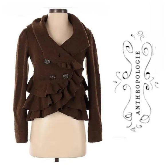 Anthropologie Elevenses Echelon Ruffle Tier Peplum Jacket 6