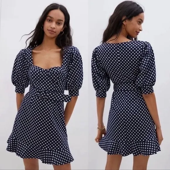 Anthropologie Hutch Jenessa Floral Polka Dot Navy Mini Dress | 18