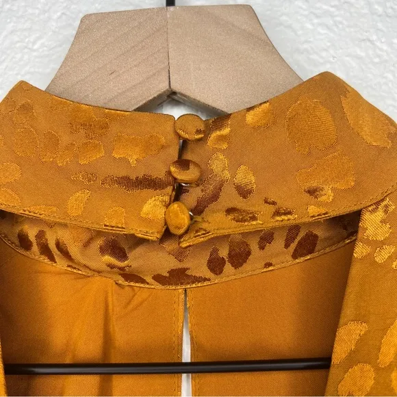Anthropologie Jacquard Mini Dress Maize Gold Leopard Print Long Sleeve size XS