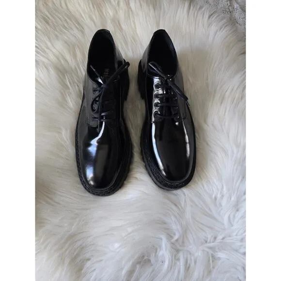 Anthropologie Maeve Leather Lace Up Black Flats - New 39EU (8-8.5US)