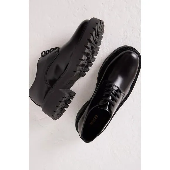 Anthropologie Maeve Leather Lace Up Black Flats - New 39EU (8-8.5US)