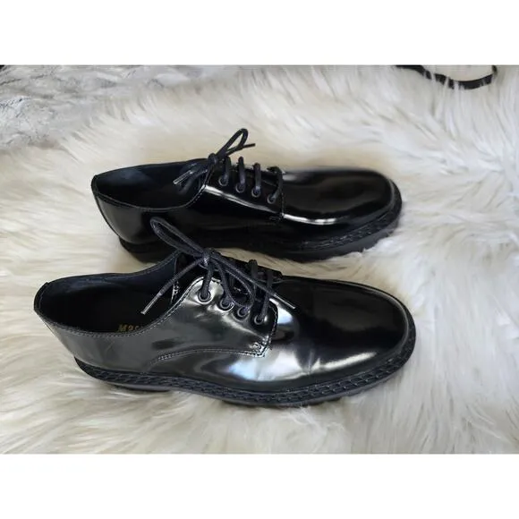 Anthropologie Maeve Leather Lace Up Black Flats - New 39EU (8-8.5US)
