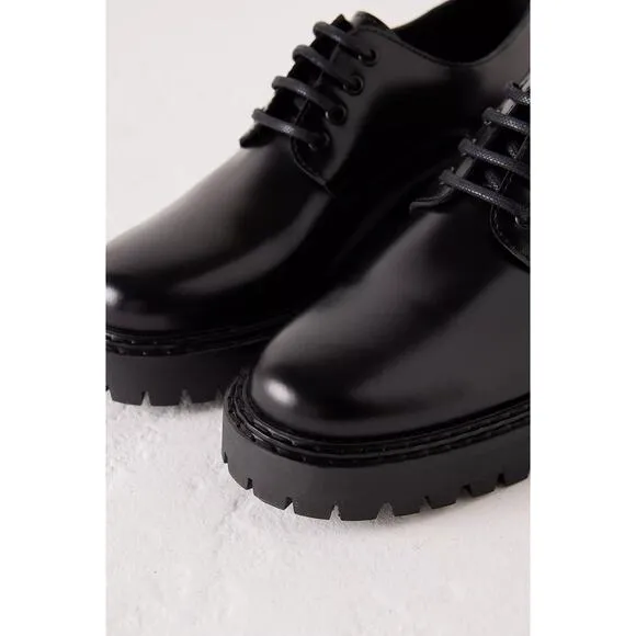 Anthropologie Maeve Leather Lace Up Black Flats - New 39EU (8-8.5US)