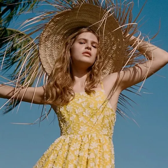 Anthropologie Maeve Rhonda Textured Midi Dress Yellow Floral