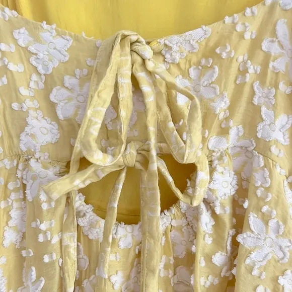 Anthropologie Maeve Rhonda Textured Midi Dress Yellow Floral