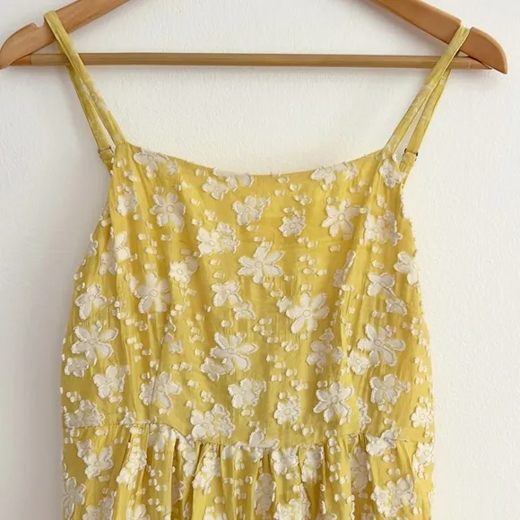Anthropologie Maeve Rhonda Textured Midi Dress Yellow Floral