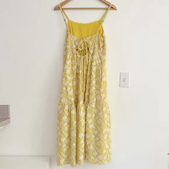 Anthropologie Maeve Rhonda Textured Midi Dress Yellow Floral