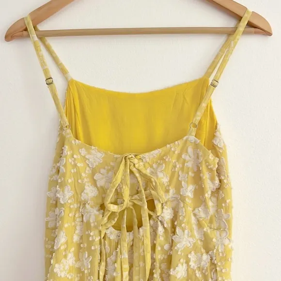 Anthropologie Maeve Rhonda Textured Midi Dress Yellow Floral