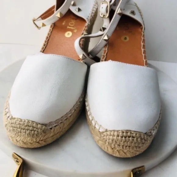 Anthropologie Maypol White Leather Wrap Espadrille Wedges