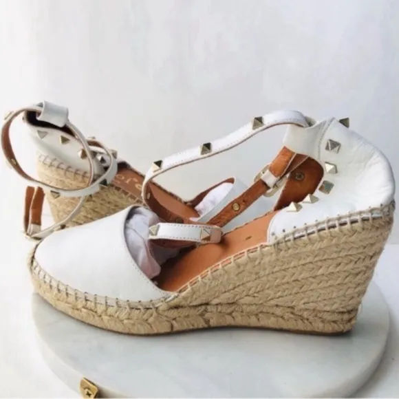 Anthropologie Maypol White Leather Wrap Espadrille Wedges