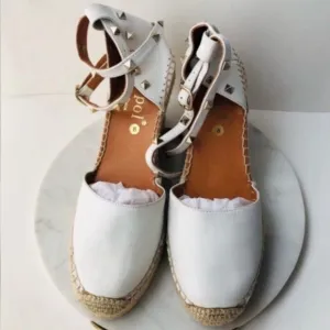 Anthropologie Maypol White Leather Wrap Espadrille Wedges
