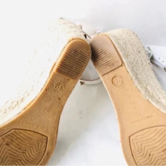 Anthropologie Maypol White Leather Wrap Espadrille Wedges