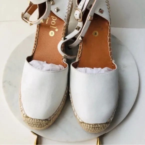 Anthropologie Maypol White Leather Wrap Espadrille Wedges
