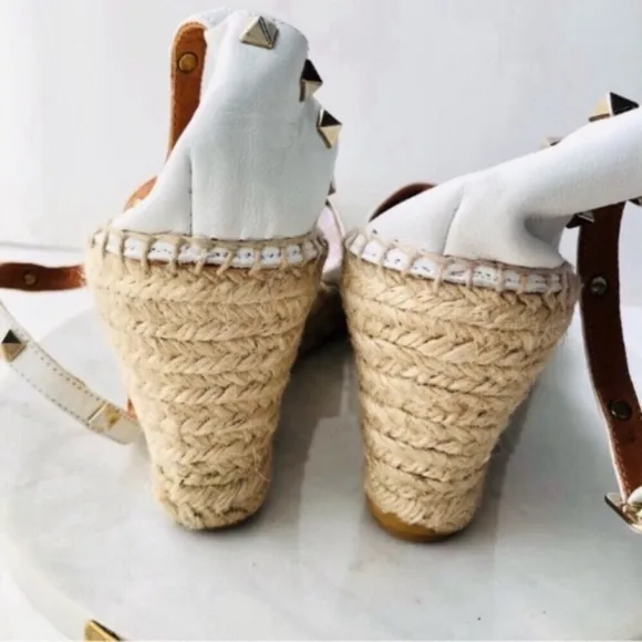 Anthropologie Maypol White Leather Wrap Espadrille Wedges