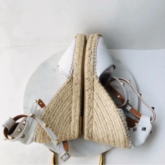 Anthropologie Maypol White Leather Wrap Espadrille Wedges