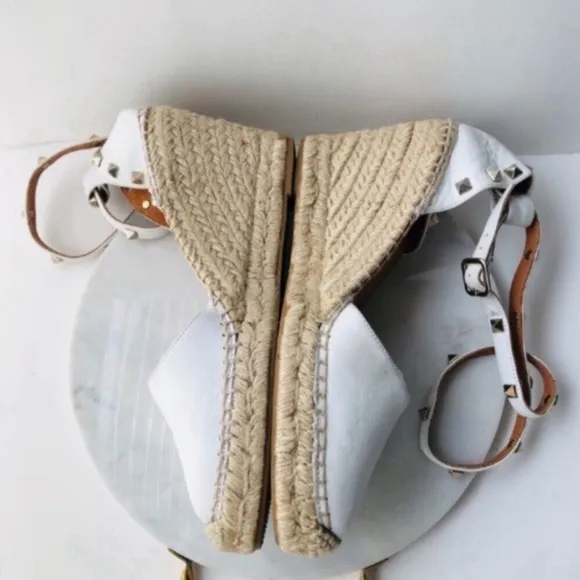 Anthropologie Maypol White Leather Wrap Espadrille Wedges