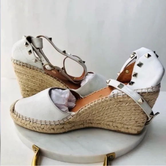 Anthropologie Maypol White Leather Wrap Espadrille Wedges