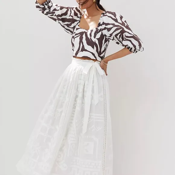 ANTHROPOLOGIE NEW FOREVER THAT GIRL BURNOUT LACE MAXI SKIRT IVORY sz 14 NWT Long