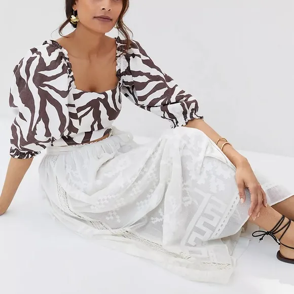 ANTHROPOLOGIE NEW FOREVER THAT GIRL BURNOUT LACE MAXI SKIRT IVORY sz 14 NWT Long