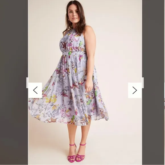 Anthropologie NWT Hermia Midi Dress floral romantic 14