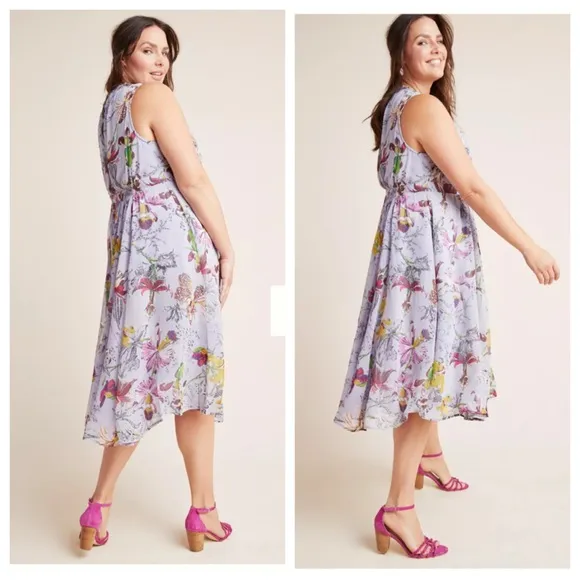 Anthropologie NWT Hermia Midi Dress floral romantic 14