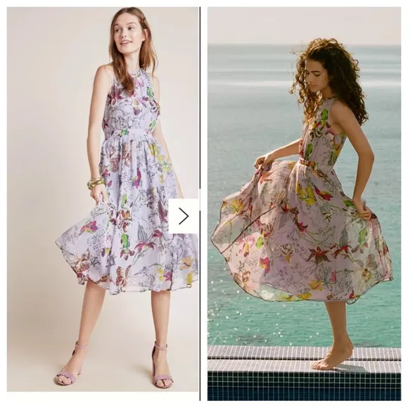Anthropologie NWT Hermia Midi Dress floral romantic 14