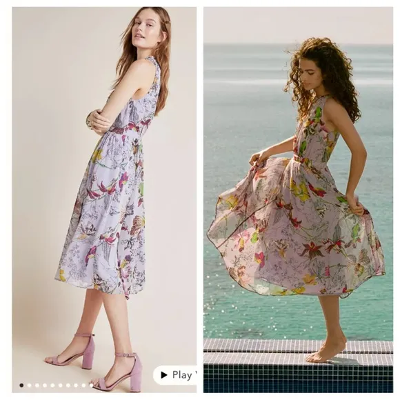 Anthropologie NWT Hermia Midi Dress floral romantic 14