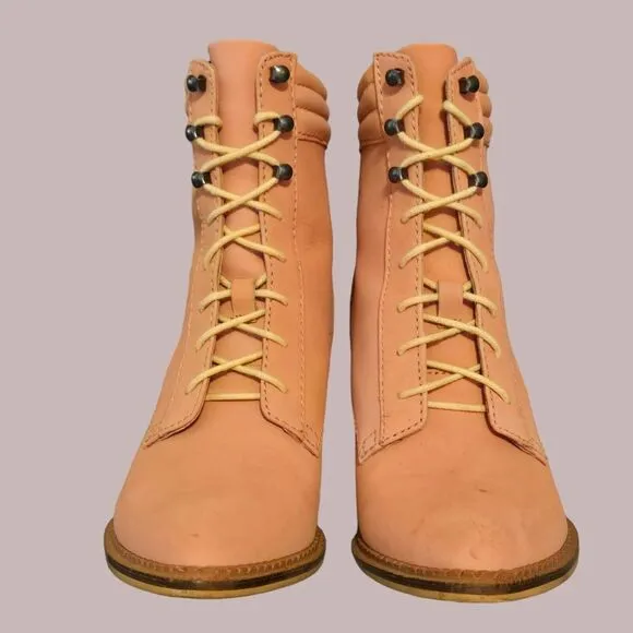 Anthropologie Pilcro Booties Womens 8.5 Hayden Matte Pink Lace Up Heeled Boots