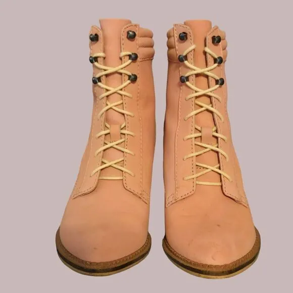 Anthropologie Pilcro Booties Womens 8.5 Hayden Matte Pink Lace Up Heeled Boots