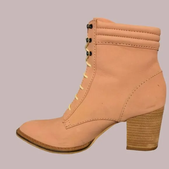 Anthropologie Pilcro Booties Womens 8.5 Hayden Matte Pink Lace Up Heeled Boots