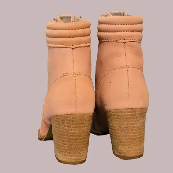 Anthropologie Pilcro Booties Womens 8.5 Hayden Matte Pink Lace Up Heeled Boots